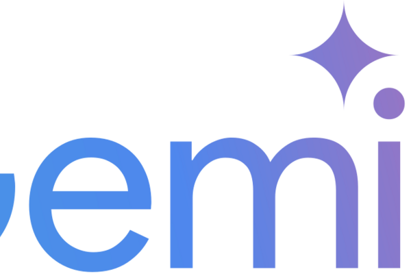 Gemini logo. The word "Gemini" is written in a gradient of blue to purple, with a four-pointed star and two dots above the "i."