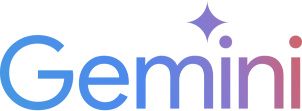 Gemini logo. The word "Gemini" is written in a gradient of blue to purple, with a four-pointed star and two dots above the "i."