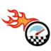 Icon of a tachometer with flames coming out of it, connoting speed or acceleration
