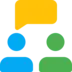 Icon of two abstract people figures with a speech bubble